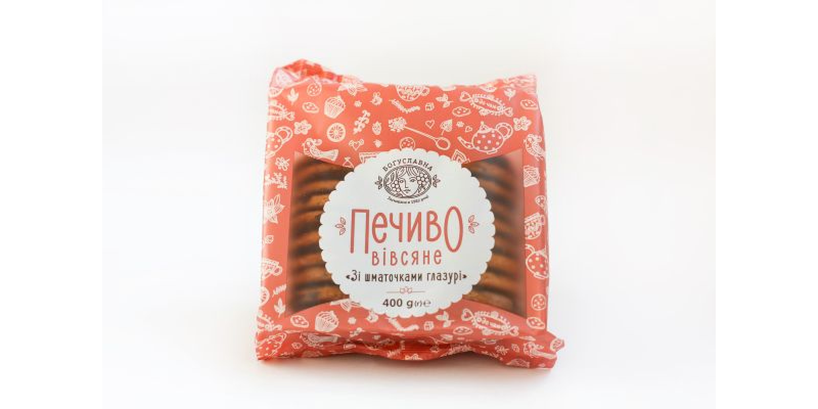 Печенье Богуславна Овсяное с кусочками глазури Вес: 0,400 кг.