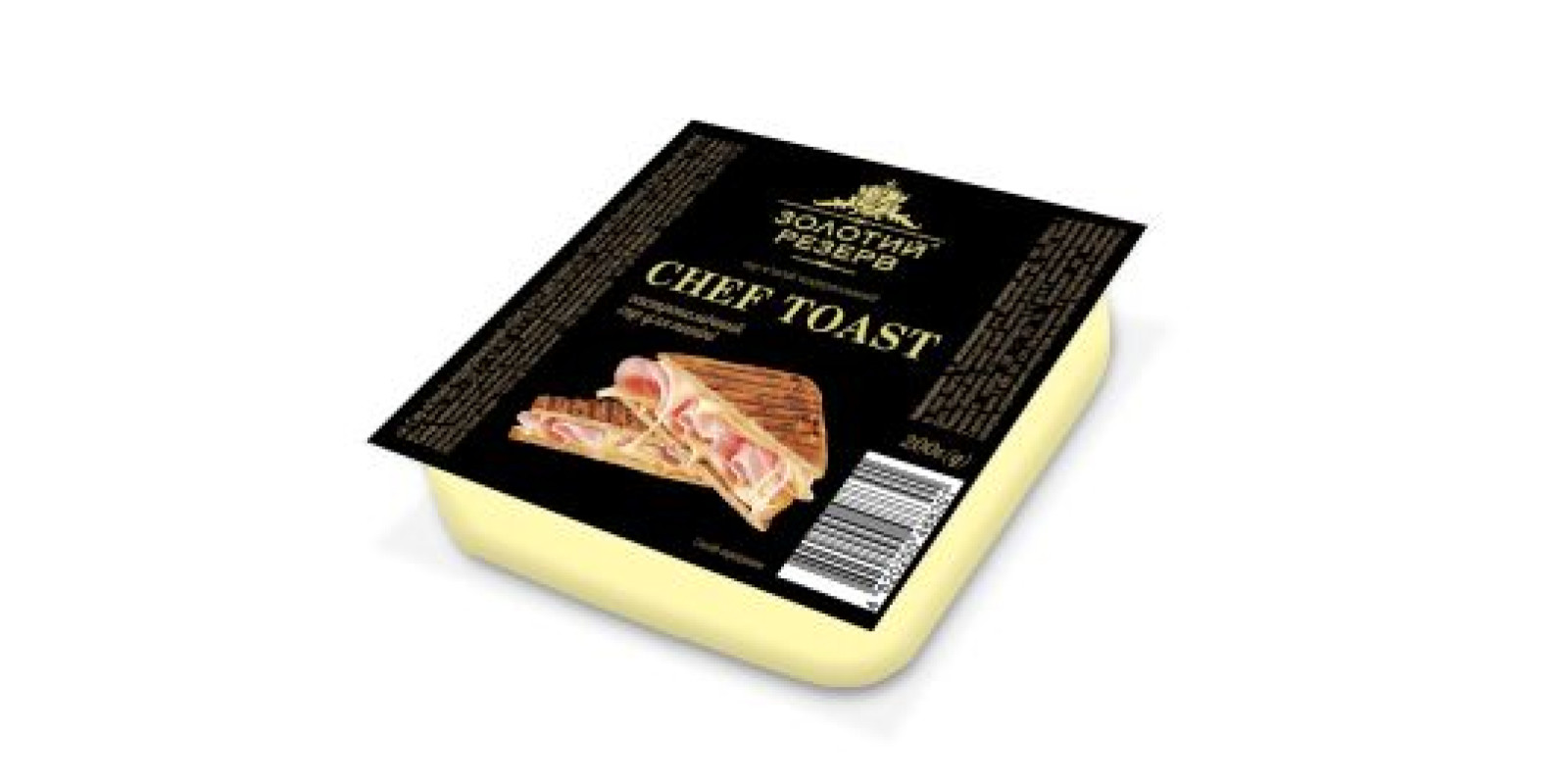 М'який чеддеризований ЗОЛОТИЙ РЕЗЕРВ CHEF TOAST для паніні 45% трей 0,200 кг, упаковка.